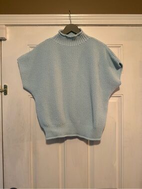 Light Pastel Blue Women's Mock Neck Knit Sweater